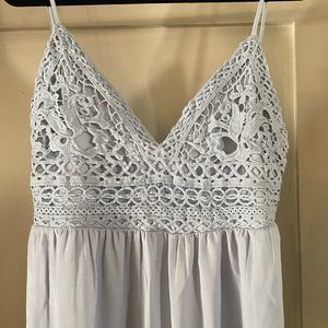 Lace top tiered maxi dress. Light blue